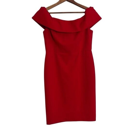 Calvin Klein Off the Shoulder Stretch Zip Back Sheath Dress Red Size Petite 8P - Picture 1 of 11